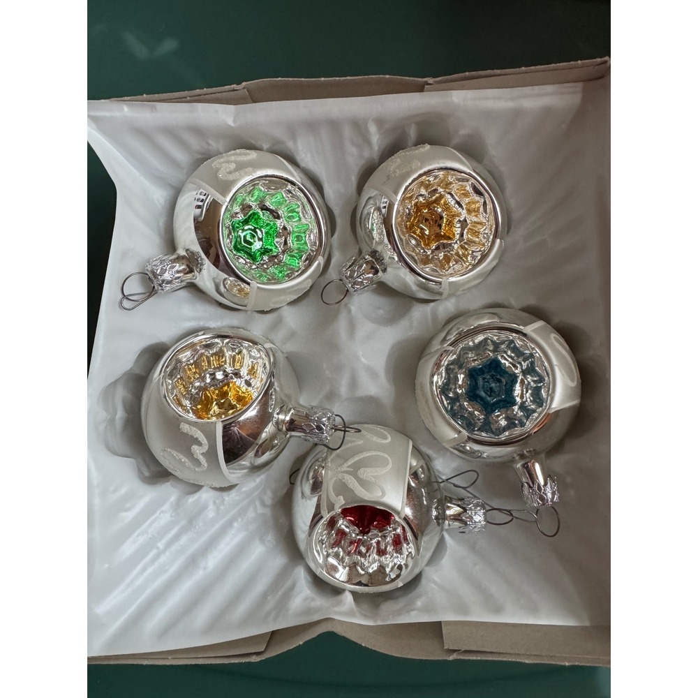 Vintage Germany Mercury Glass Christmas Ornaments Indent Lot of 4